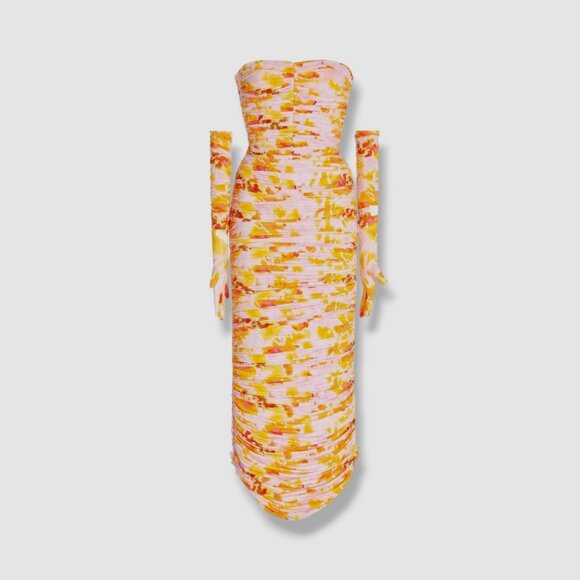 Alex Perry Dress Ruched Jersey Semi-Formal w/ Matching Gloves Pink & Orange - Picture 5 of 11